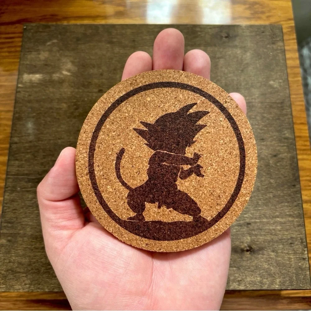 Dragon Ball Goku Silhouette Laser Engraved Cork Coaster #2